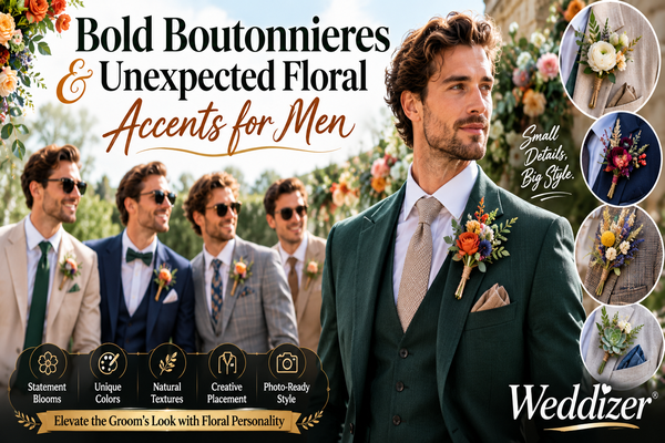 Bold Boutonnieres & Unexpected Floral Accents for Men: Modern Wedding Style Guide