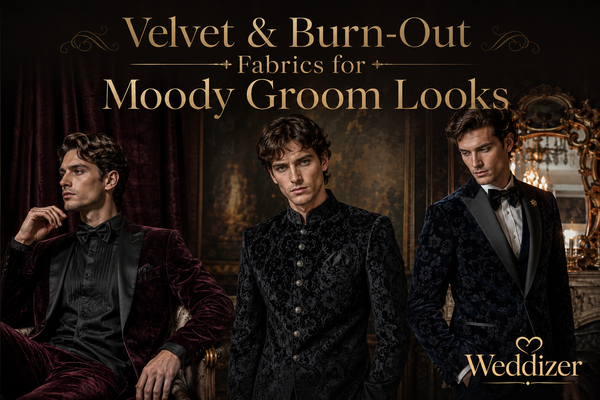 Velvet & Burn-Out Fabrics for Moody Groom Looks: The Ultimate Luxury Wedding Style Trend