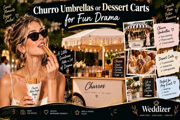 Churro Umbrellas or Dessert Carts for Fun Drama: A Playful Wedding Dessert Experience