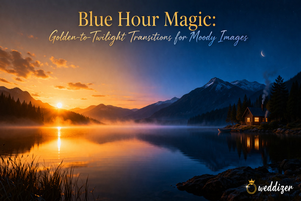 Blue Hour Magic: How to Capture Golden-to-Twilight Transitions for Moody Wedding Images