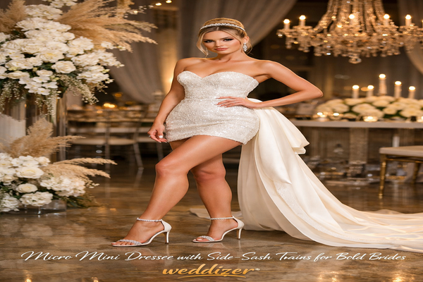 Micro Mini Dresses with Side-Sash Trains for Bold Brides